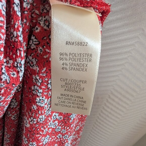 Max Studio Red Floral Tie Waist Midi Dress Side Slits XS/S Cottagecore Feminine - Picture 13 of 14